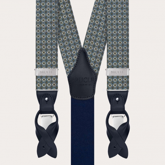 Bretelle verdi a fiori in seta jacquard per clip o bottoni