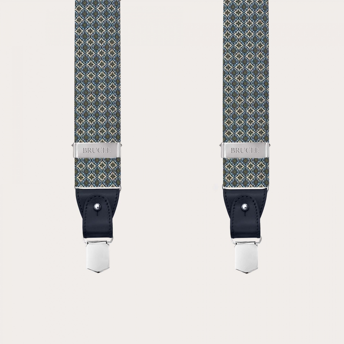 Bretelles vertes en soie jacquard à motif floral, pour pinces ou boutons