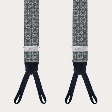 Bretelle verdi in seta jacquard a fiori con asole per bottoni