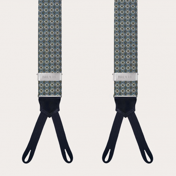 Grüne Hosenträger aus Jacquard-Seide mit Blumenmuster und Knopfschlaufen