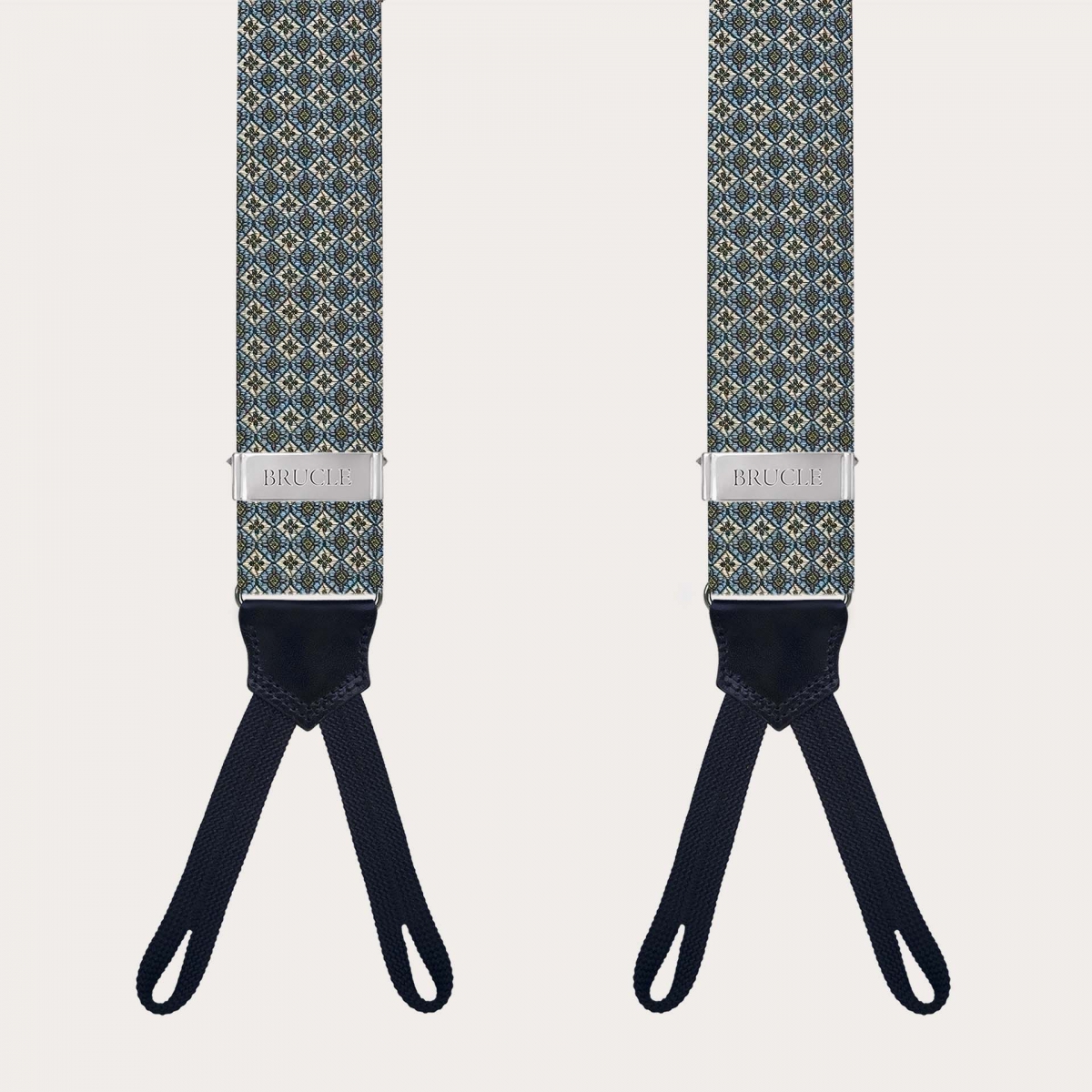 Tirantes verdes de seda jacquard con motivo floral y ojales para botones