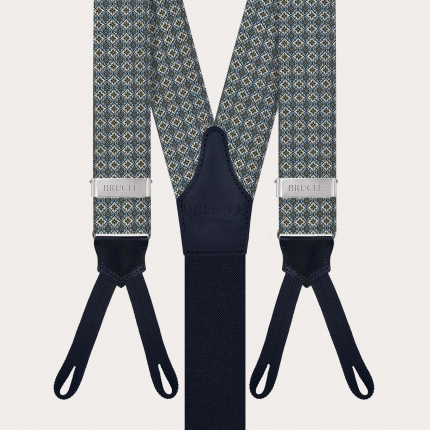 Grüne Hosenträger aus Jacquard-Seide mit Blumenmuster und Knopfschlaufen