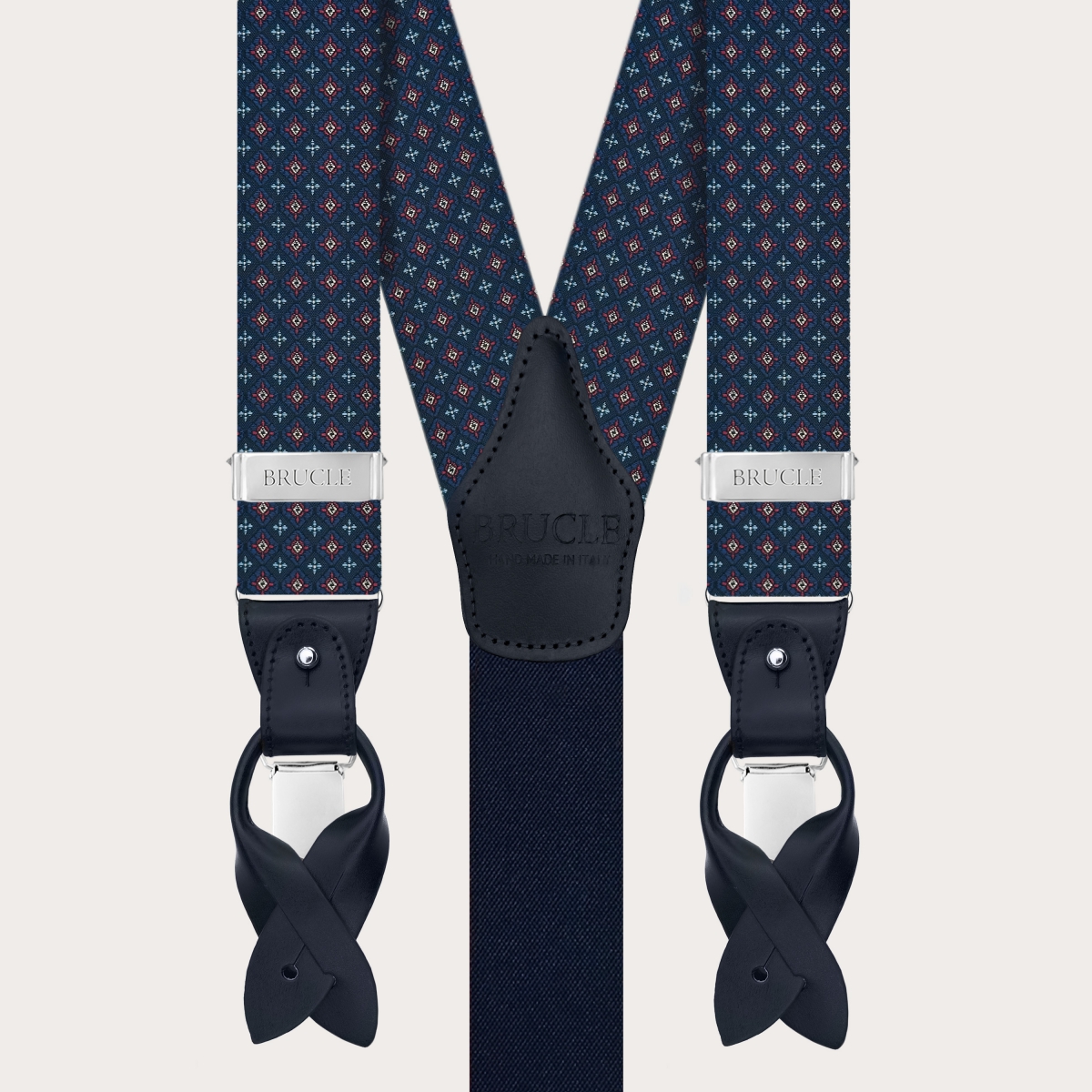 Tirantes de hombre azules de seda con motivo floral para botones o pinzas