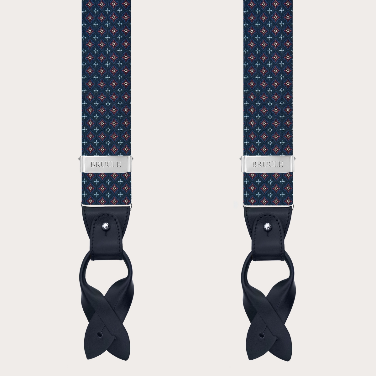 Blaue Herren-Seidenhosenträger mit Blumenmuster für Knöpfe oder Clips