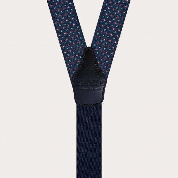 Tirantes de hombre azules de seda con motivo floral para botones o pinzas