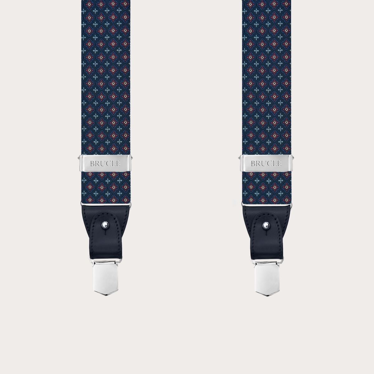 Blaue Herren-Seidenhosenträger mit Blumenmuster für Knöpfe oder Clips