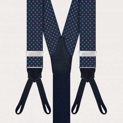 Suspenders in blue floral silk with buttonholes