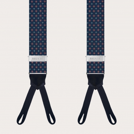 Suspenders in blue floral silk with buttonholes