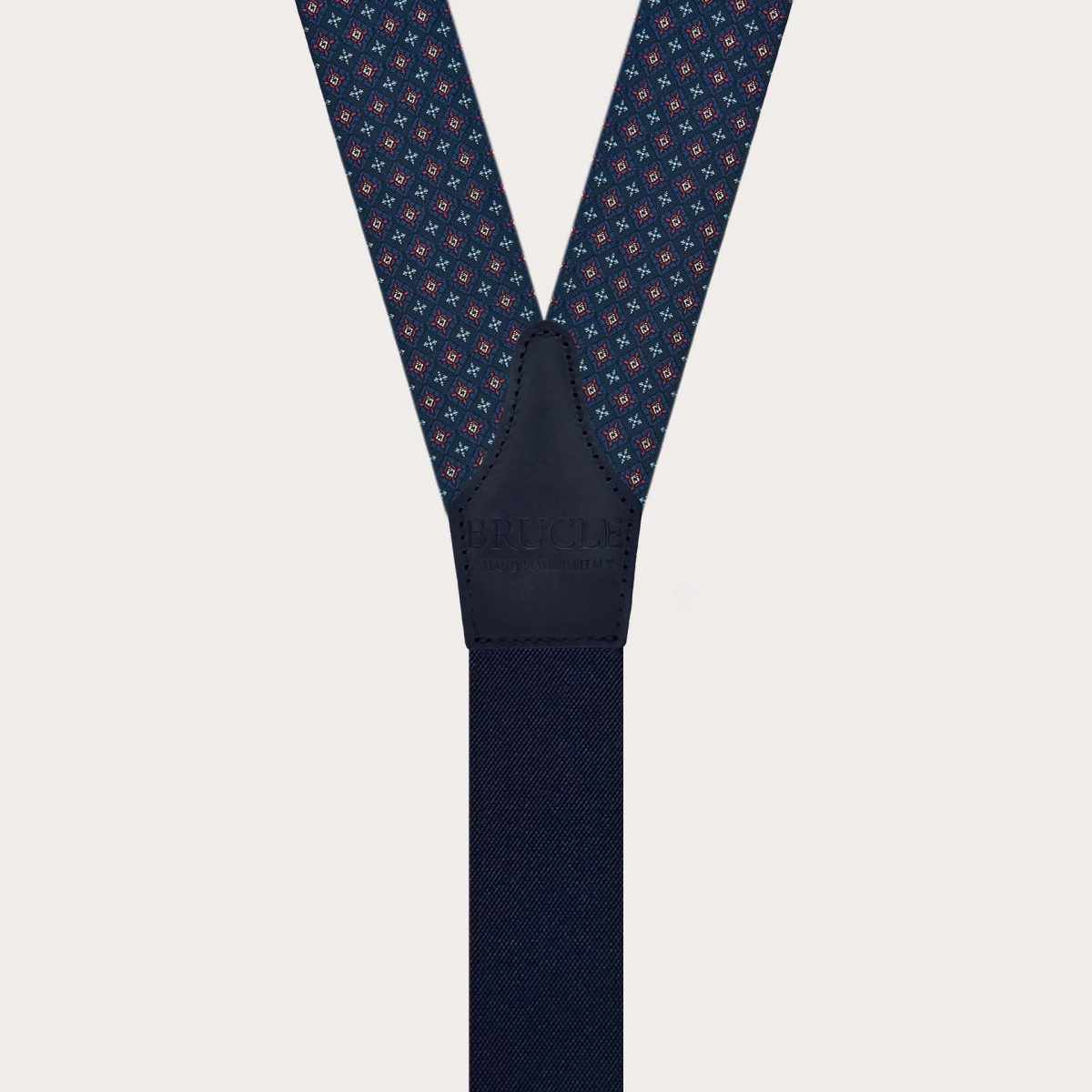 Suspenders in blue floral silk with buttonholes