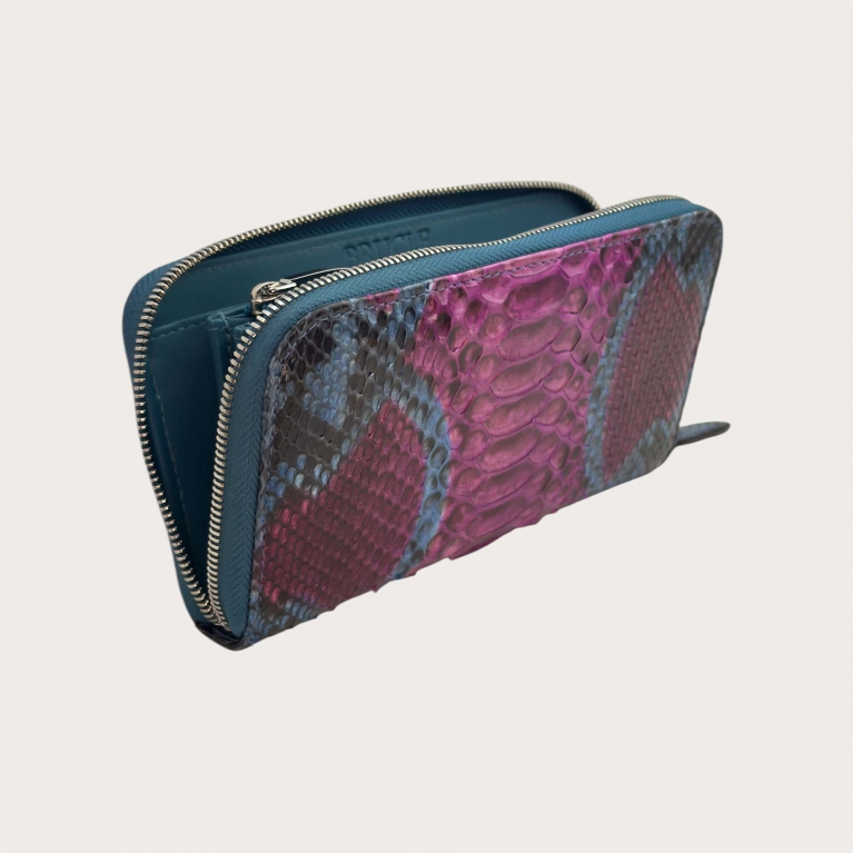 Women's wallet in hand-shaded fuchsia and teal python