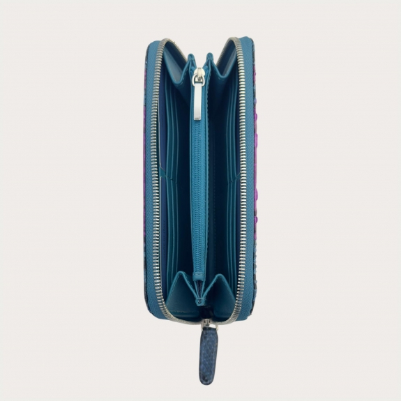 Women's wallet in hand-shaded fuchsia and teal python