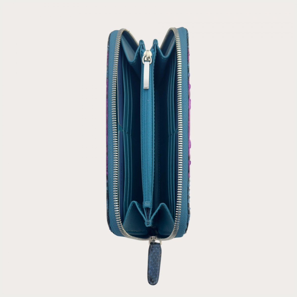Women's wallet in hand-shaded fuchsia and teal python