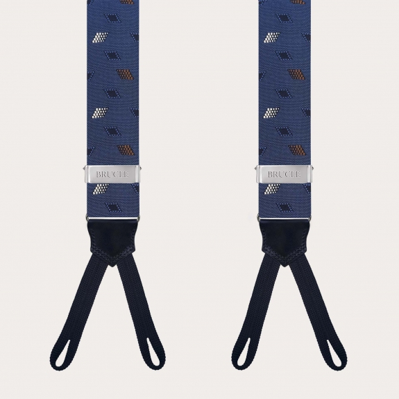 Silk suspenders for buttons with diamond pattern