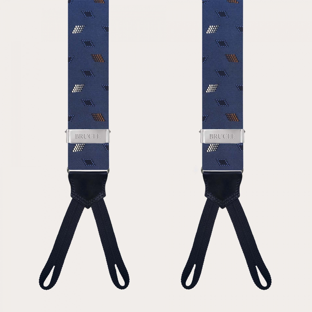 Silk suspenders for buttons with diamond pattern