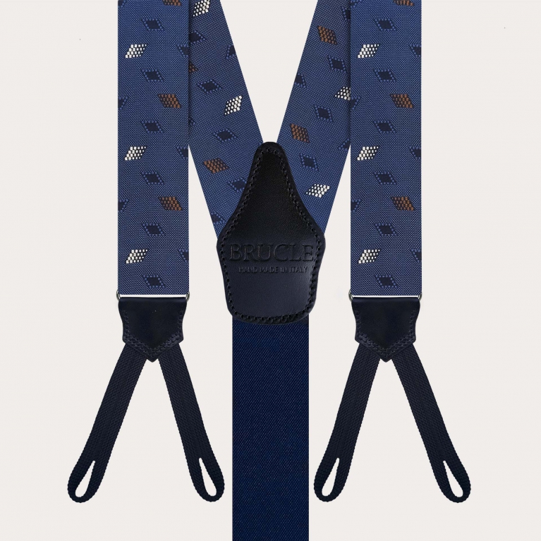 Silk suspenders for buttons with diamond pattern