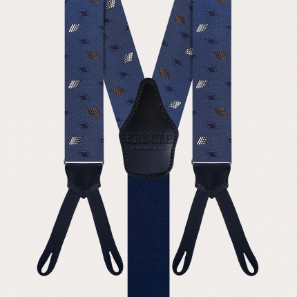 Silk suspenders for buttons with diamond pattern