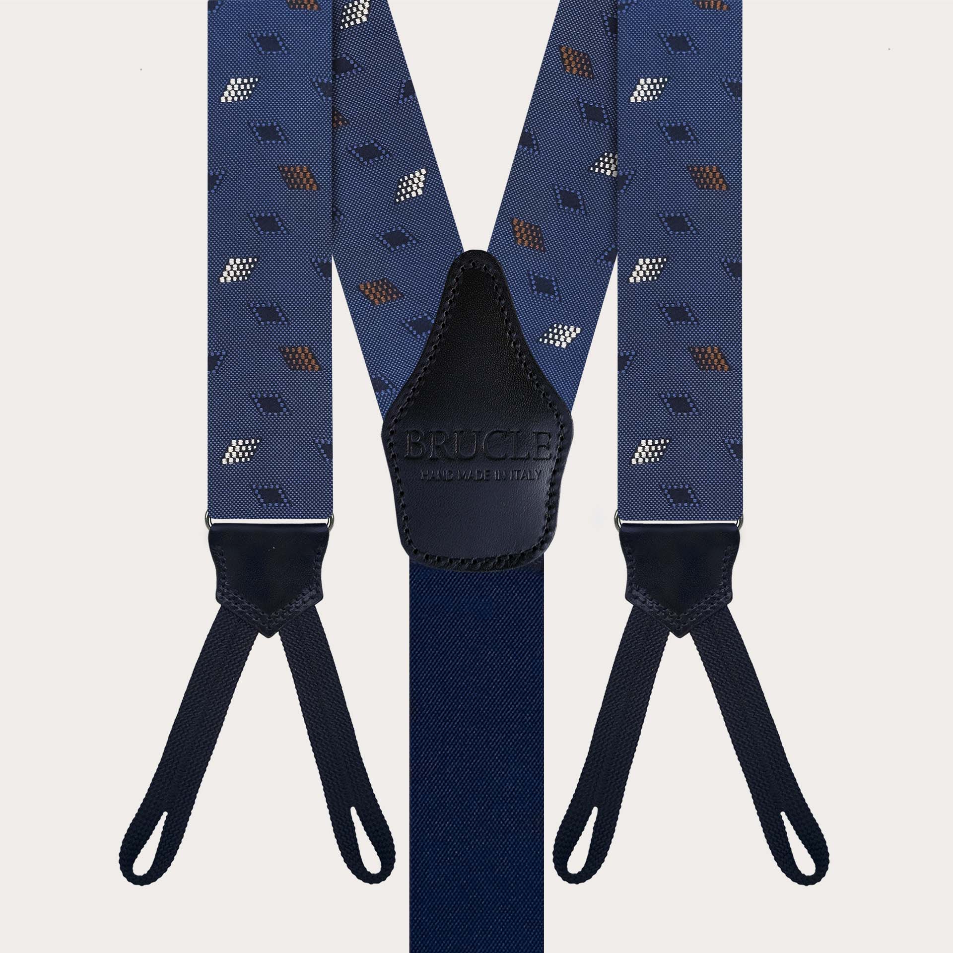Silk suspenders for buttons with diamond pattern