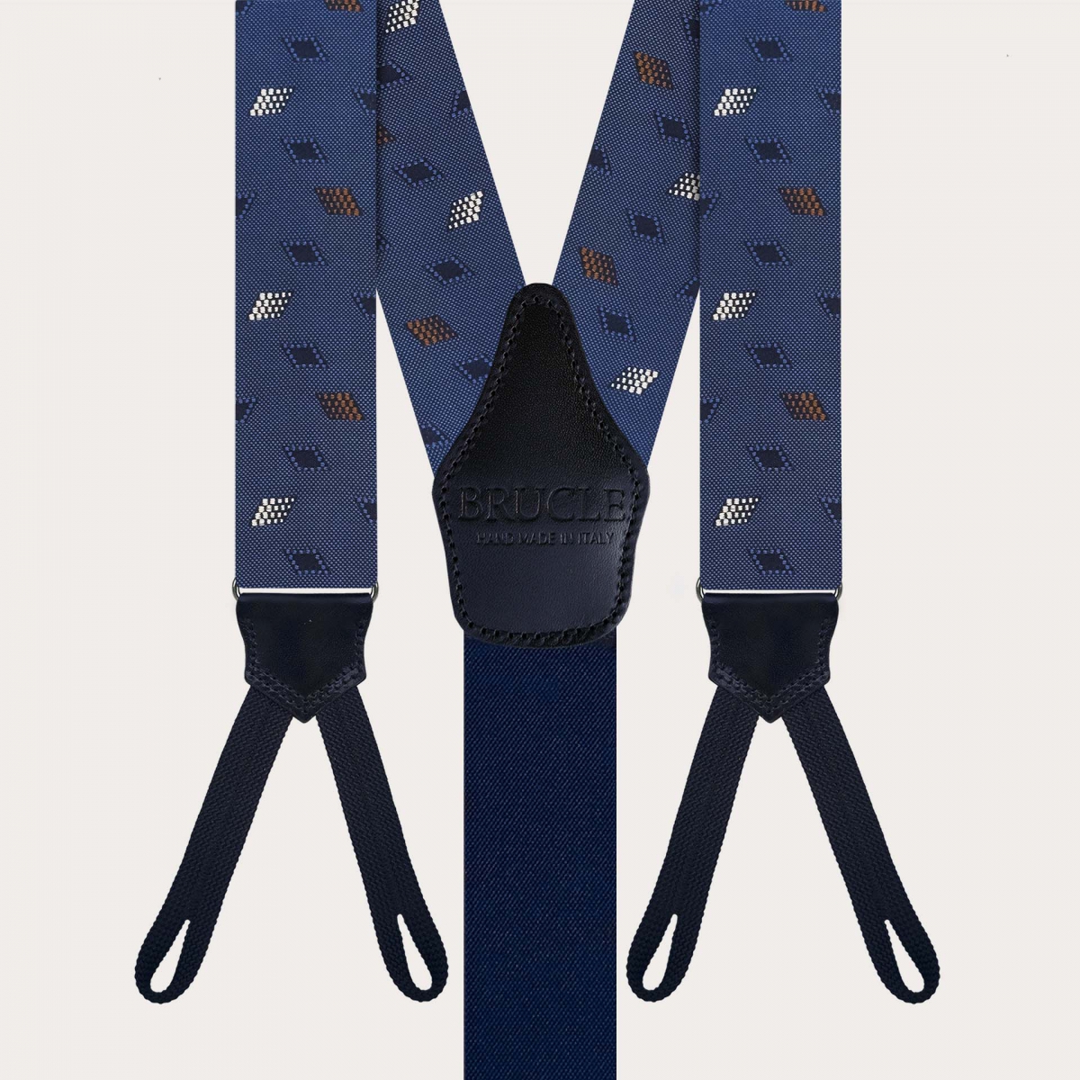 Bretelle per bottoni in seta con fantasia a rombi