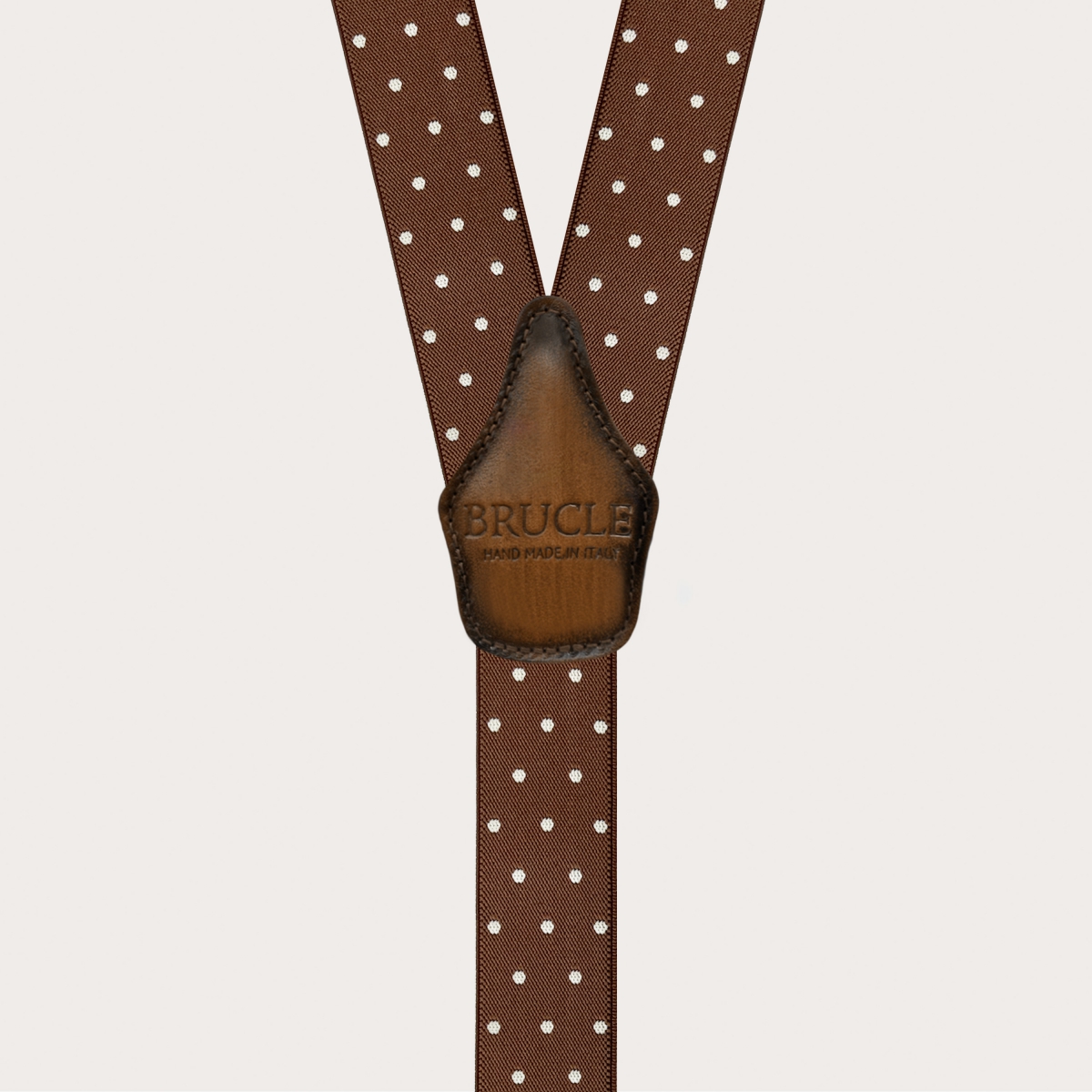 Elegante braune Hosenträger mit Punkten und handgefärbtem Leder