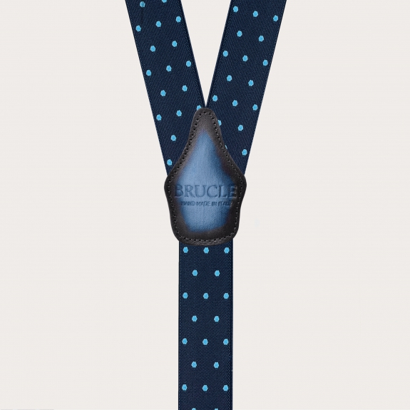 Blaue elastische Hosenträger mit hellblauen Punkten, doppelte Verwendung