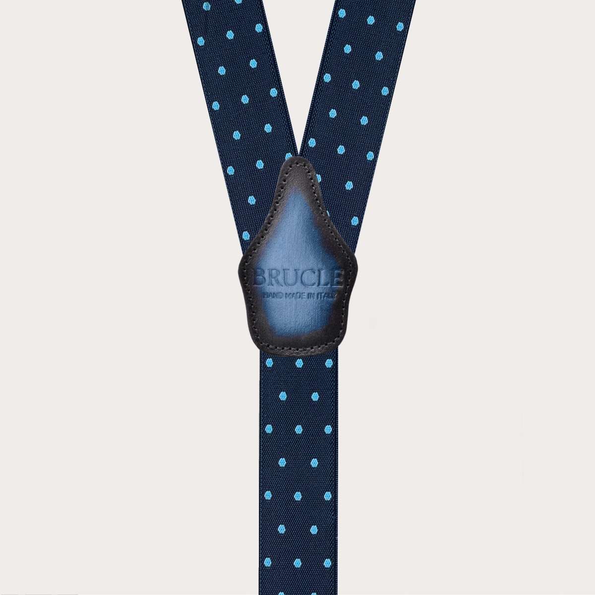 Blaue elastische Hosenträger mit hellblauen Punkten, doppelte Verwendung