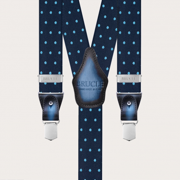 Bretelle elastiche blu con pois azzurri doppio uso