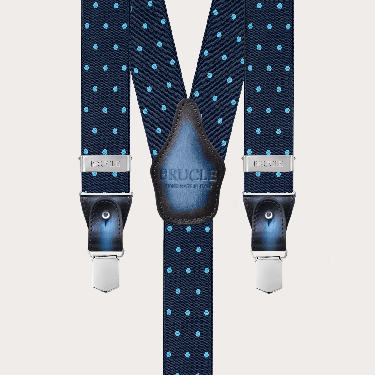 Bretelle elastiche blu con pois azzurri doppio uso