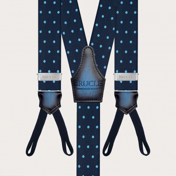 Bretelle eleganti con asole per bottoni blu a pois