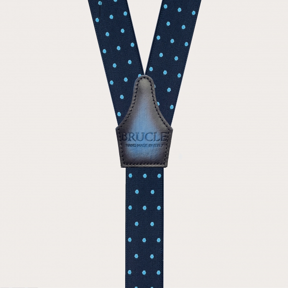 Elegante blaue Hosenträger mit Punkten und Knopfschlaufen