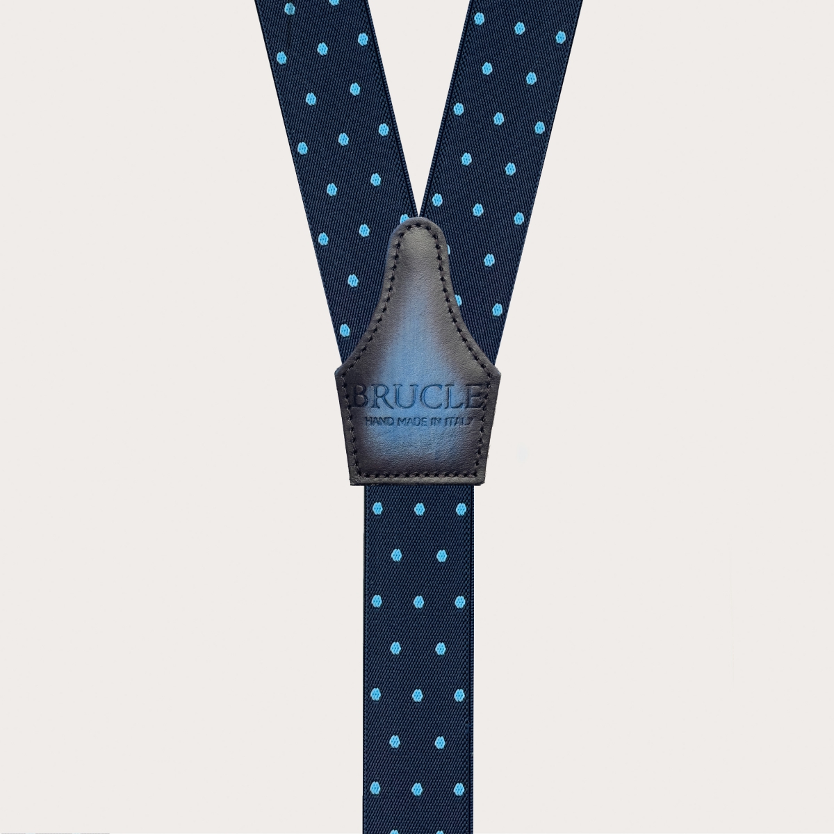 Elegante blaue Hosenträger mit Punkten und Knopfschlaufen