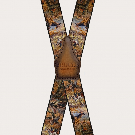 Bretelles marron en X à motif chasse