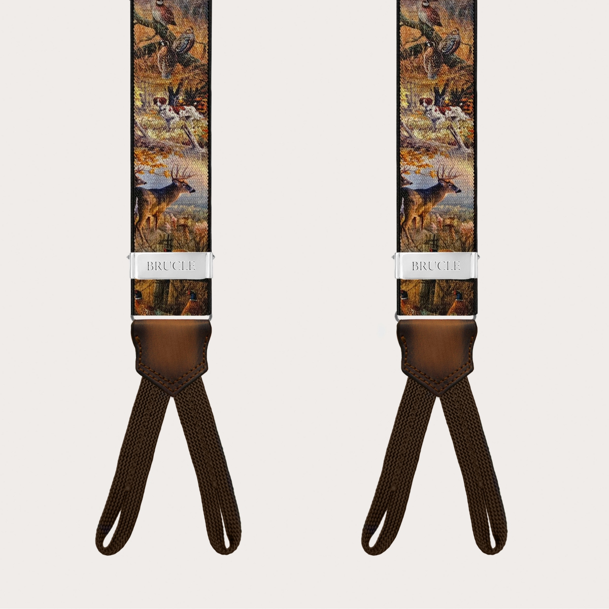 Hunting pattern suspenders with button loops