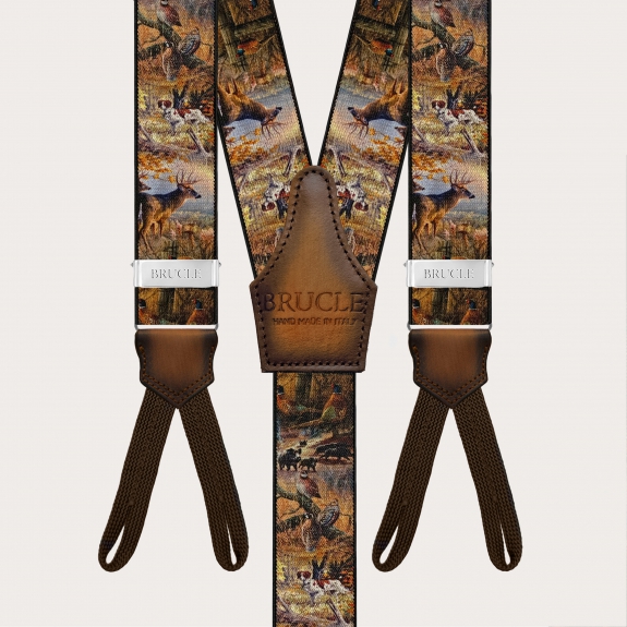 Hunting pattern suspenders with button loops