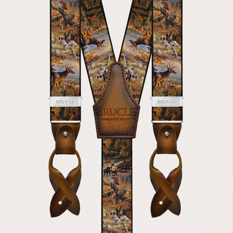 Bretelles homme marron à motif nature avec pinces ou boutons