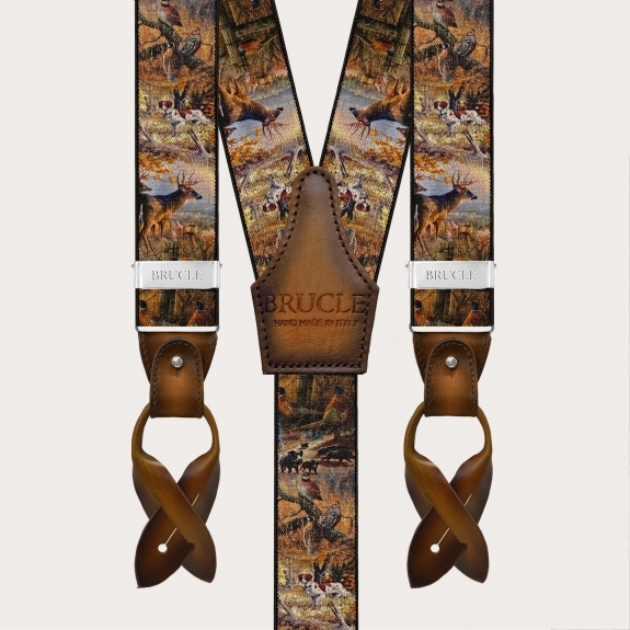 Men’s brown nature-pattern suspenders with clips or buttons