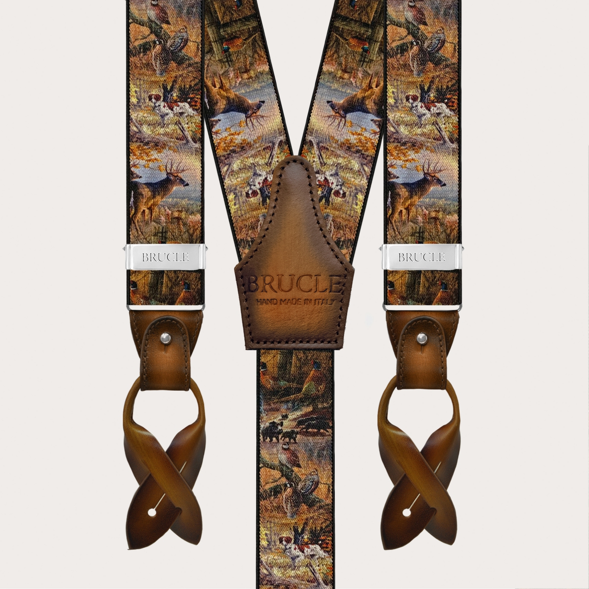 Bretelle uomo fantasia natura marroni clip o bottoni