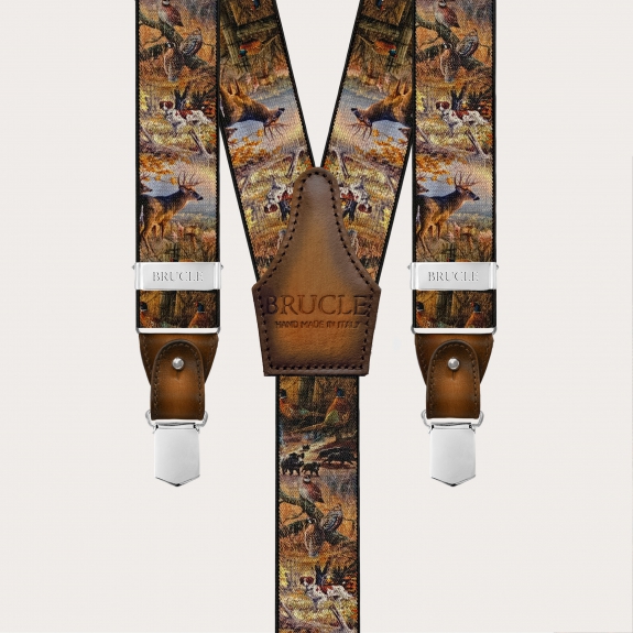 Bretelles homme marron à motif nature avec pinces ou boutons
