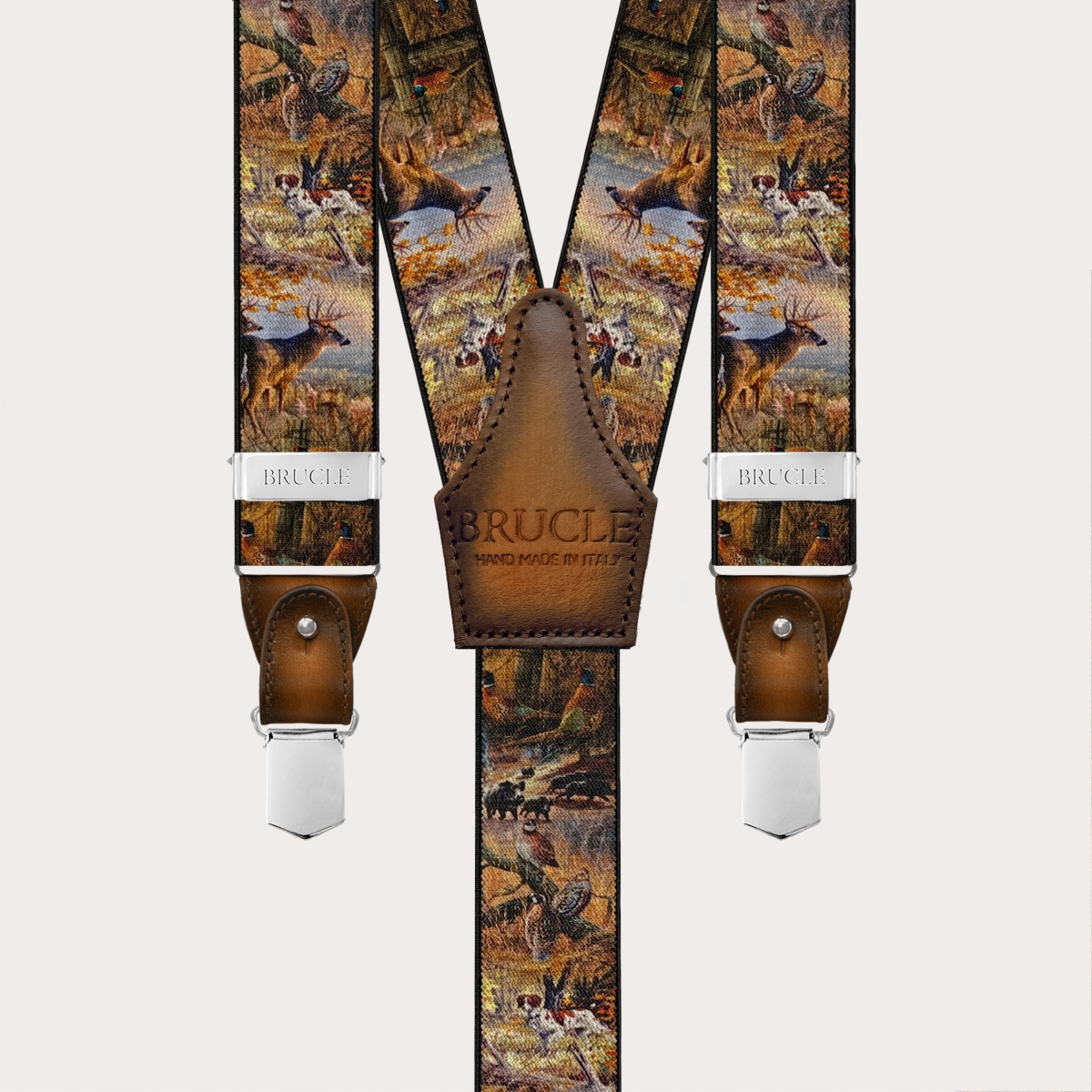 Bretelles homme marron à motif nature avec pinces ou boutons