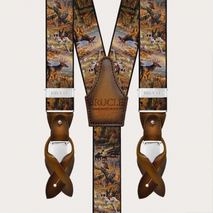 Men’s brown nature-pattern suspenders with clips or buttons