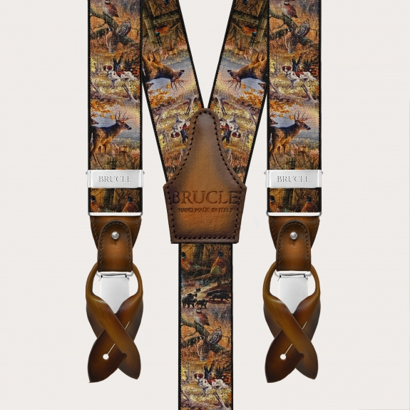 Bretelles homme marron à motif nature avec pinces ou boutons