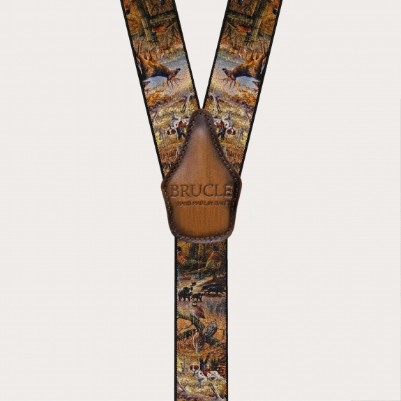 Men’s brown nature-pattern suspenders with clips or buttons