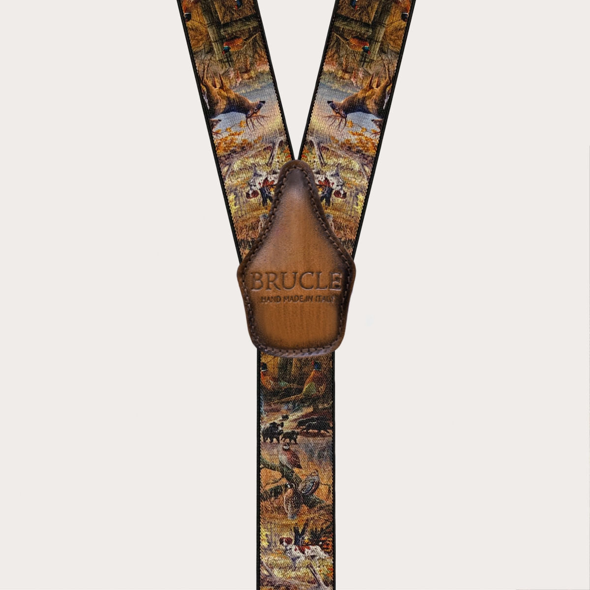 Bretelles homme marron à motif nature avec pinces ou boutons