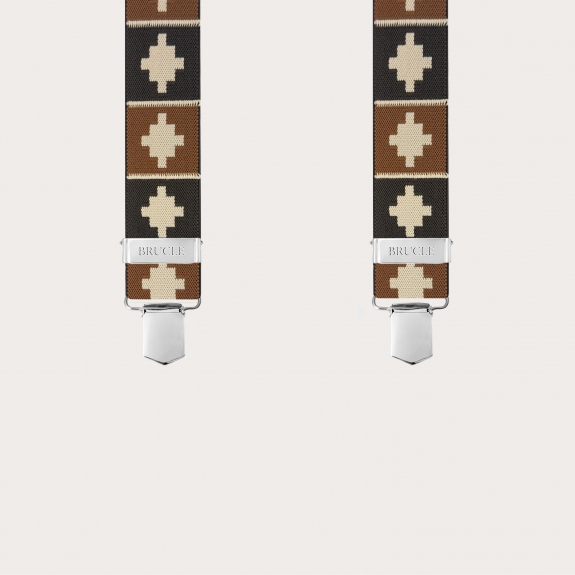 Braune Unisex-Hosenträger mit geometrischem Muster