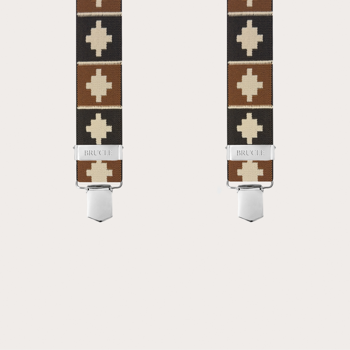 Braune Unisex-Hosenträger mit geometrischem Muster