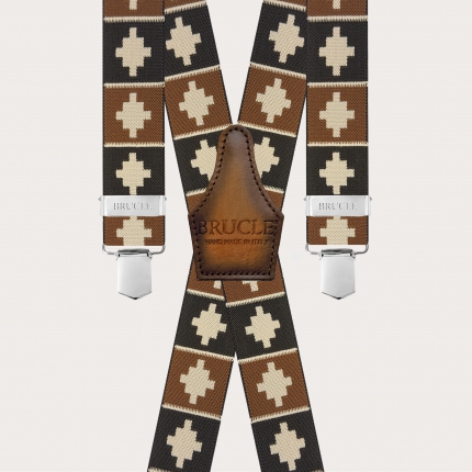 Braune Unisex-Hosenträger mit geometrischem Muster