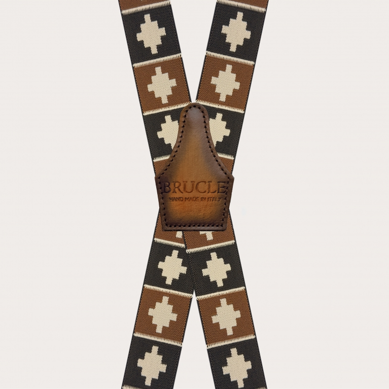 Braune Unisex-Hosenträger mit geometrischem Muster