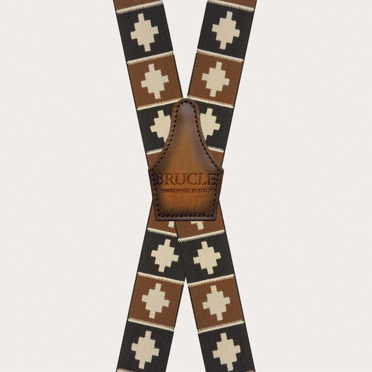 Braune Unisex-Hosenträger mit geometrischem Muster