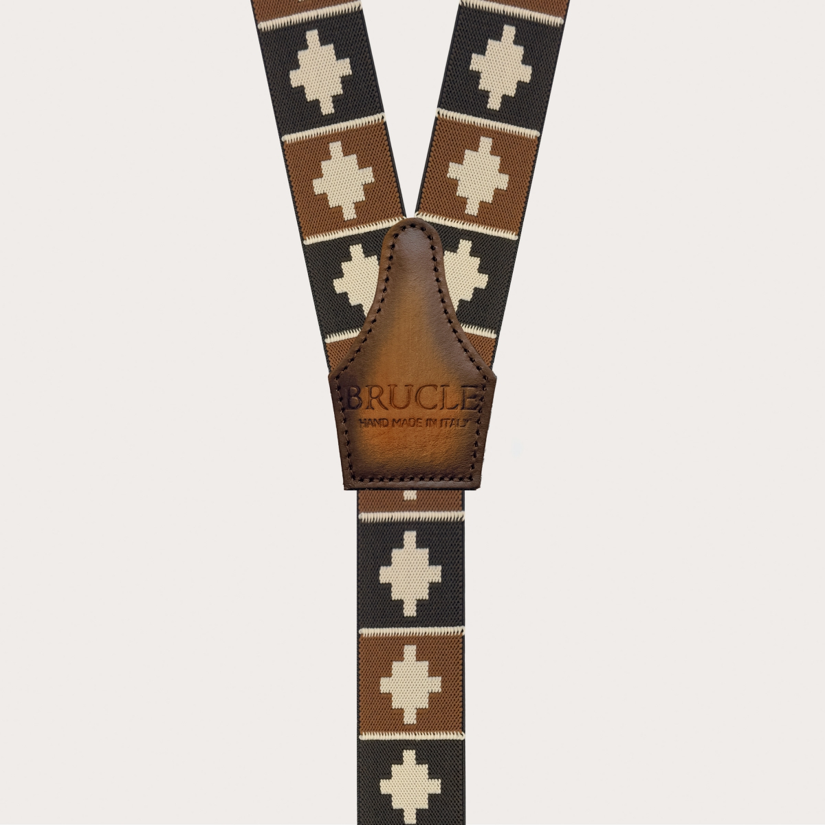 Bretelle marroni per bottoni fantasia geometrica