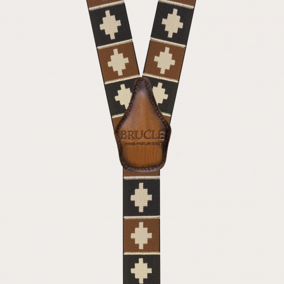 Men’s brown geometric pattern suspenders with clips or buttons