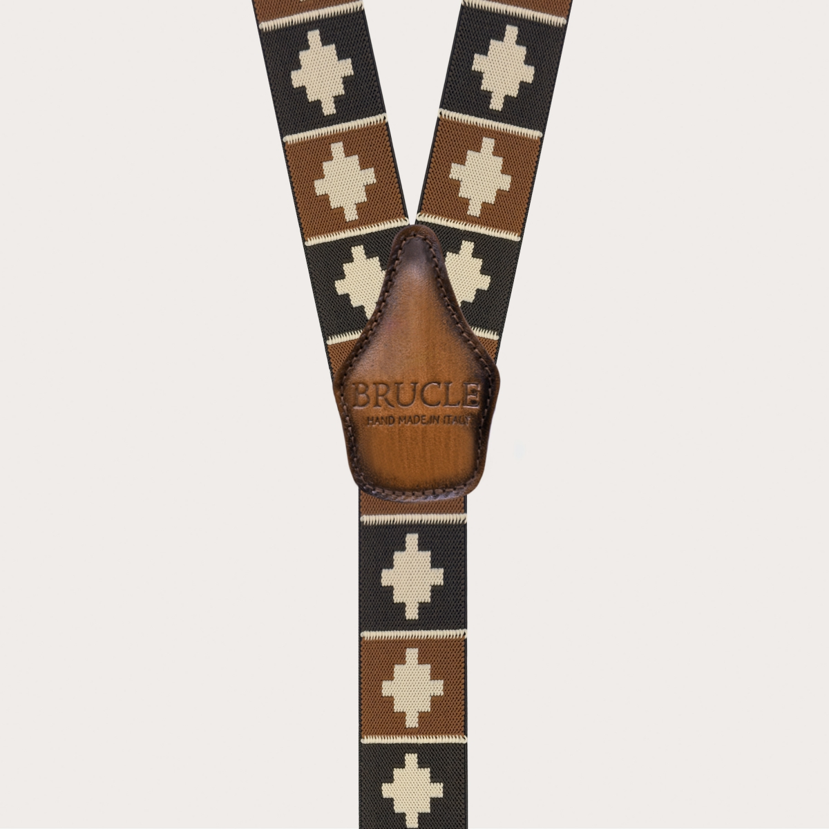Men’s brown geometric pattern suspenders with clips or buttons